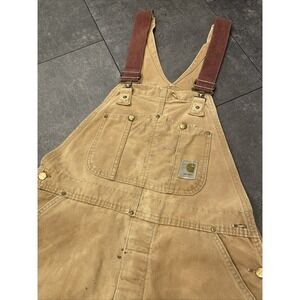 vintage CARHARTT work overalls 38x32 (36x30)brown WORK bibs 1980s USA Paper Tag